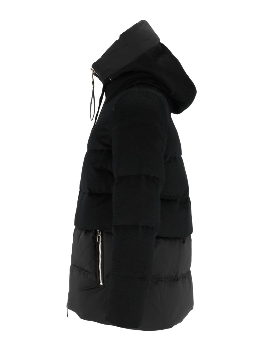 Duno Padded Quilted Down Coat With High Collar And Dual Fabric Textures