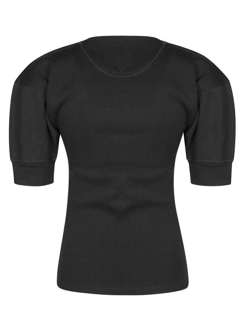 Victoria Beckham Buttoned Placket Henley Top With Fitted Silhouette