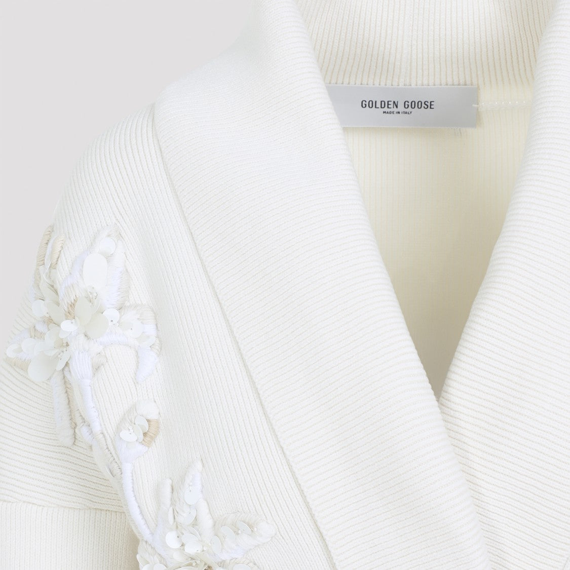 Golden Goose Shawl Collar Cardigan With Floral Embroidery And Self-Tie Belt