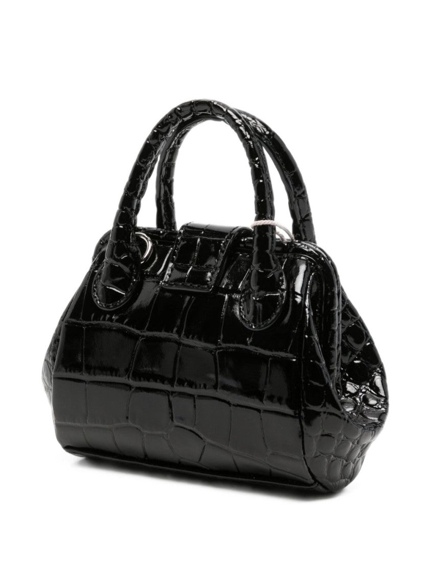 Vivienne Westwood Glossy Black Crocodile-Embossed Handbag With Detachable Chain Strap
