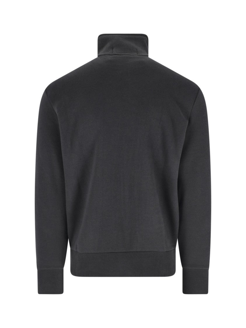 Polo Ralph Lauren Black Half-Zip Contrasting Logo Cotton-Blend Sweatshirt