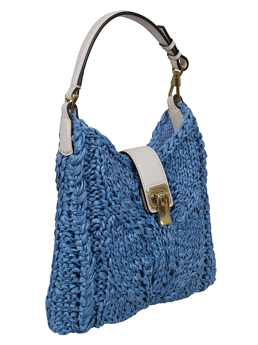 Ermanno Scervino Woven Viscose Handbag With Structured Shape And Gold Accents