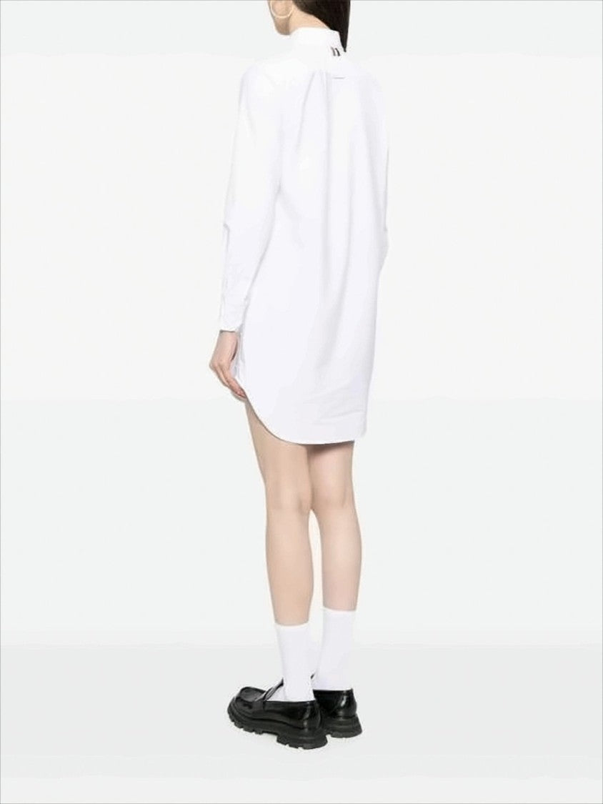 Thom Browne Classic White Midi Dress With Button-Down Front And Pointed Collar