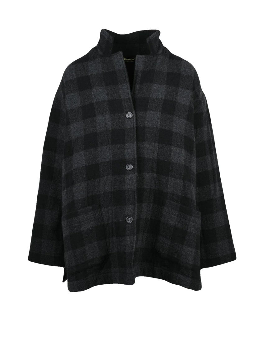 Mama B. Black Wool-Blend High-Collar Oversized Jacket