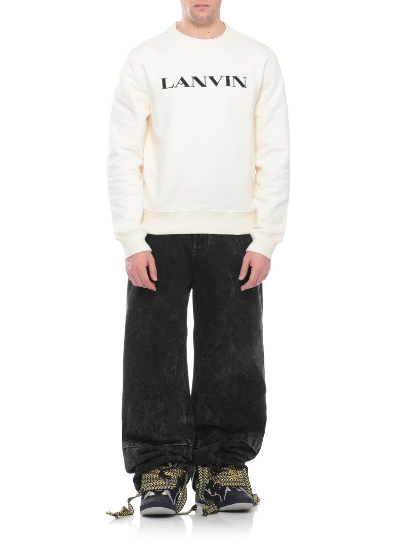 Lanvin Navy Blue Curb Leather Sneakers