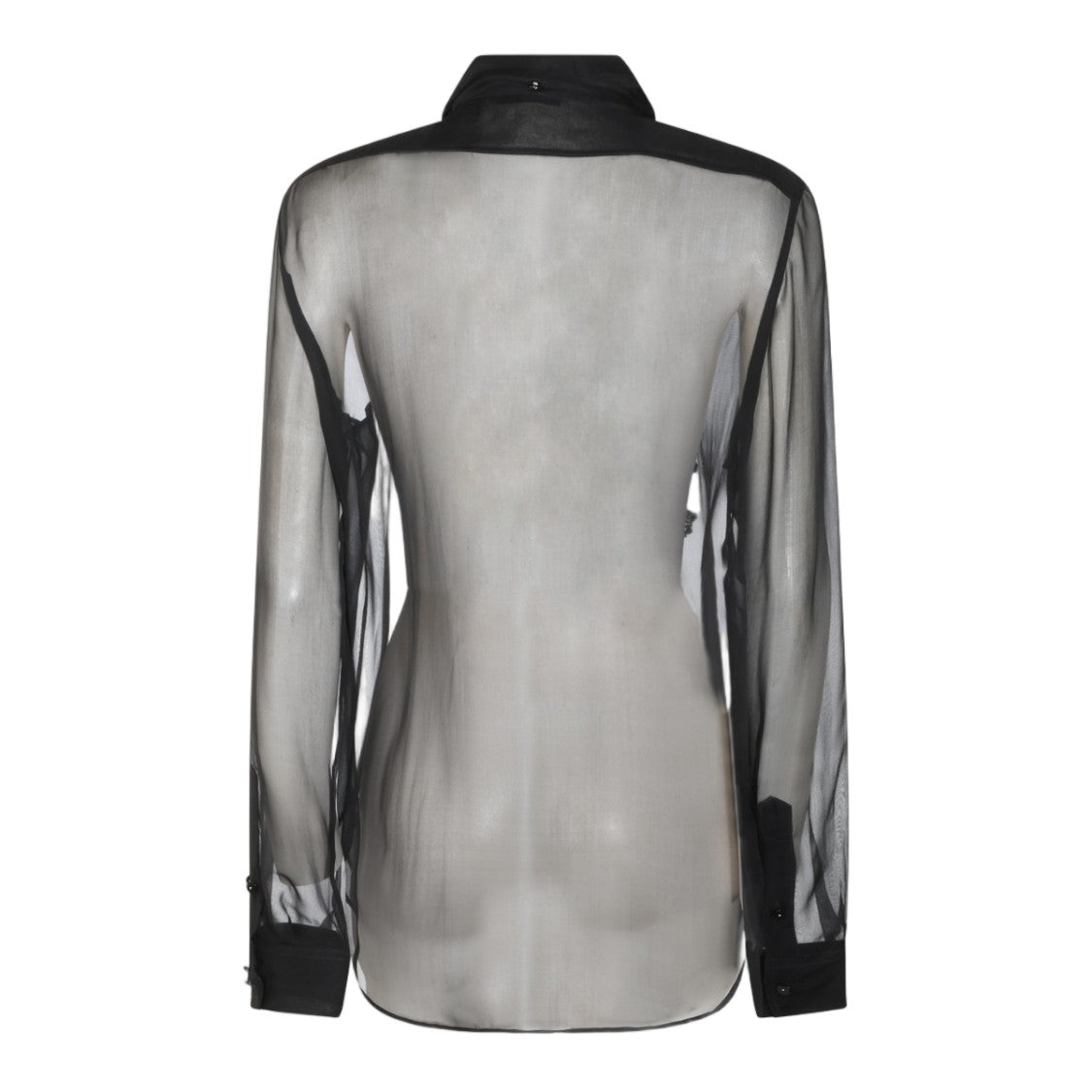 Alberta Ferretti Black Sheer Lace Panel Bow Tie Shirt