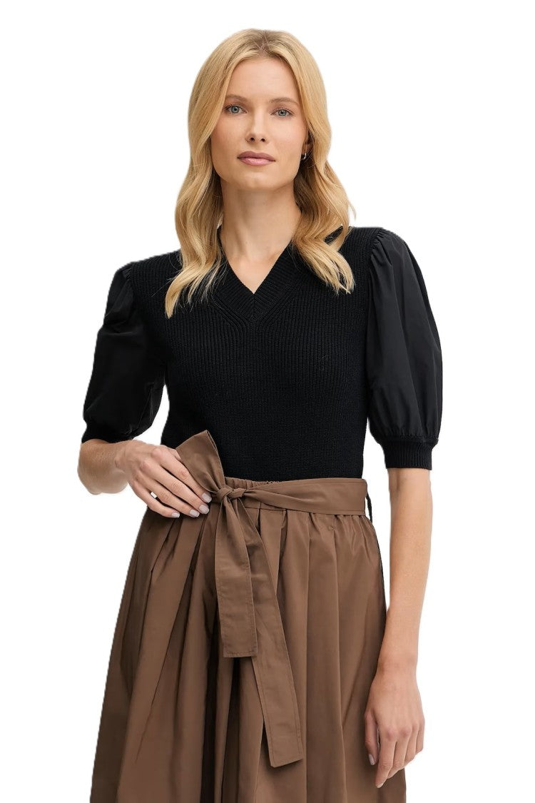 Max Mara Fitted Ribbed Knit Top With Puffed Sleeves
