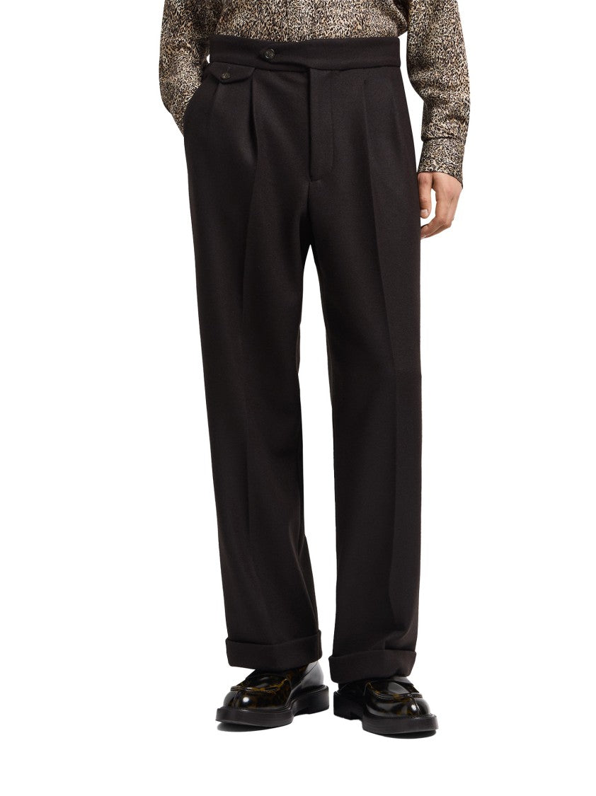 Emporio Armani Tailored Trousers In Dark Brown Boiled Wool Jersey