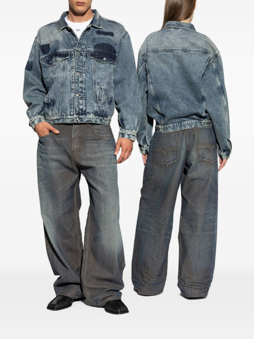 Diesel Ultra-Wide Leg Jeans With Faded Dark Denim Wash