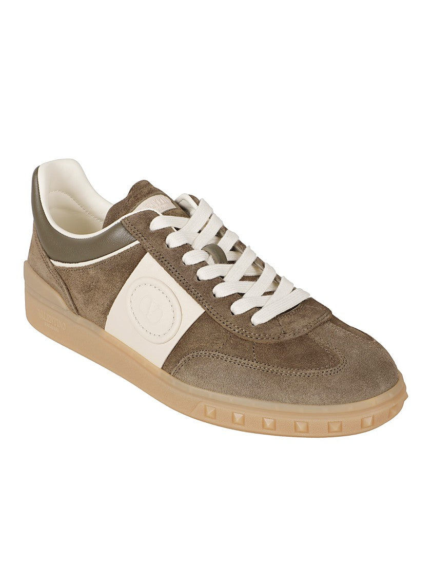 Valentino Garavani Low-Top Suede Sneakers With Contrasting White Panel And Embossed Detailing
