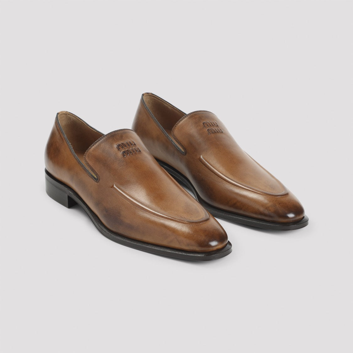 Miu Miu Brown Calf Leather Loafers With Polished Finish