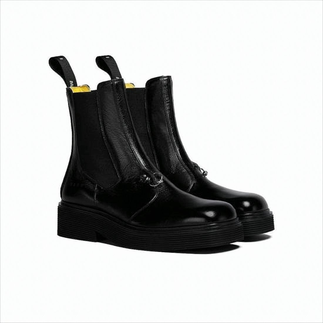 Marni Polished Leather Boots With Elastic Side Panels And Metallic Detail