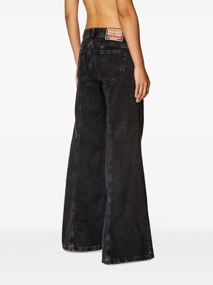 Diesel Dark Grey Washed Cotton Wide-Leg Jeans
