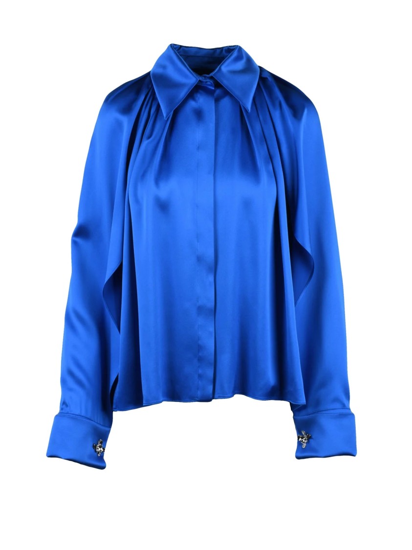 Max Mara Blue Silk Satin Women Shirt