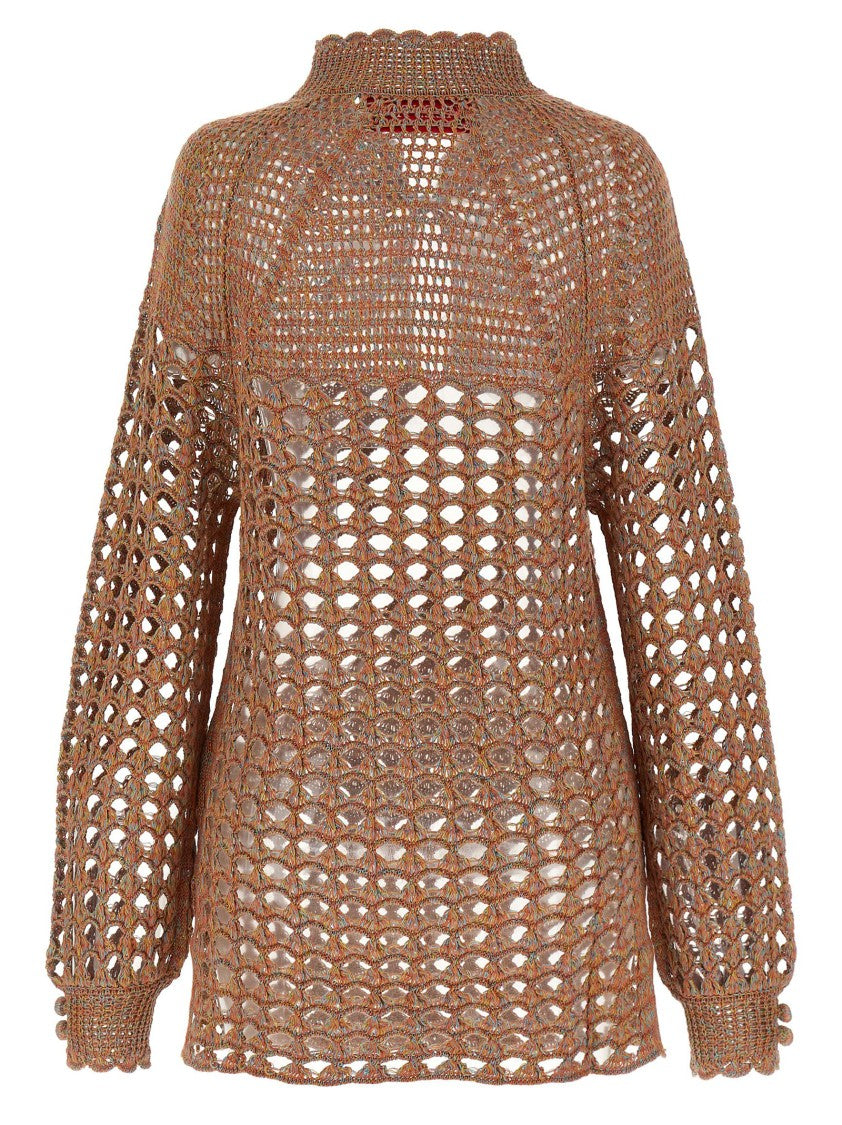 Valentino Garavani Openwork Crochet Sweater With Button-Embellished Sleeves