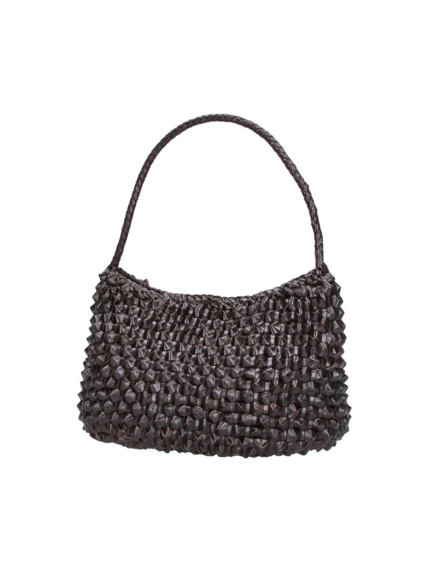 Dragon Diffusion Brown Basil Cactus Woven Leather Shoulder Bag