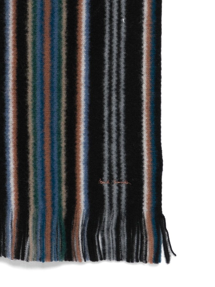 Paul Smith Textured Merino Wool Scarf With Vertical Stripes