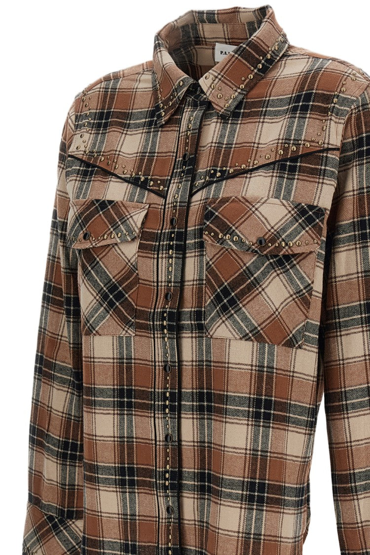 Parosh Multicolor Plaid Studded Cotton Western Shirt