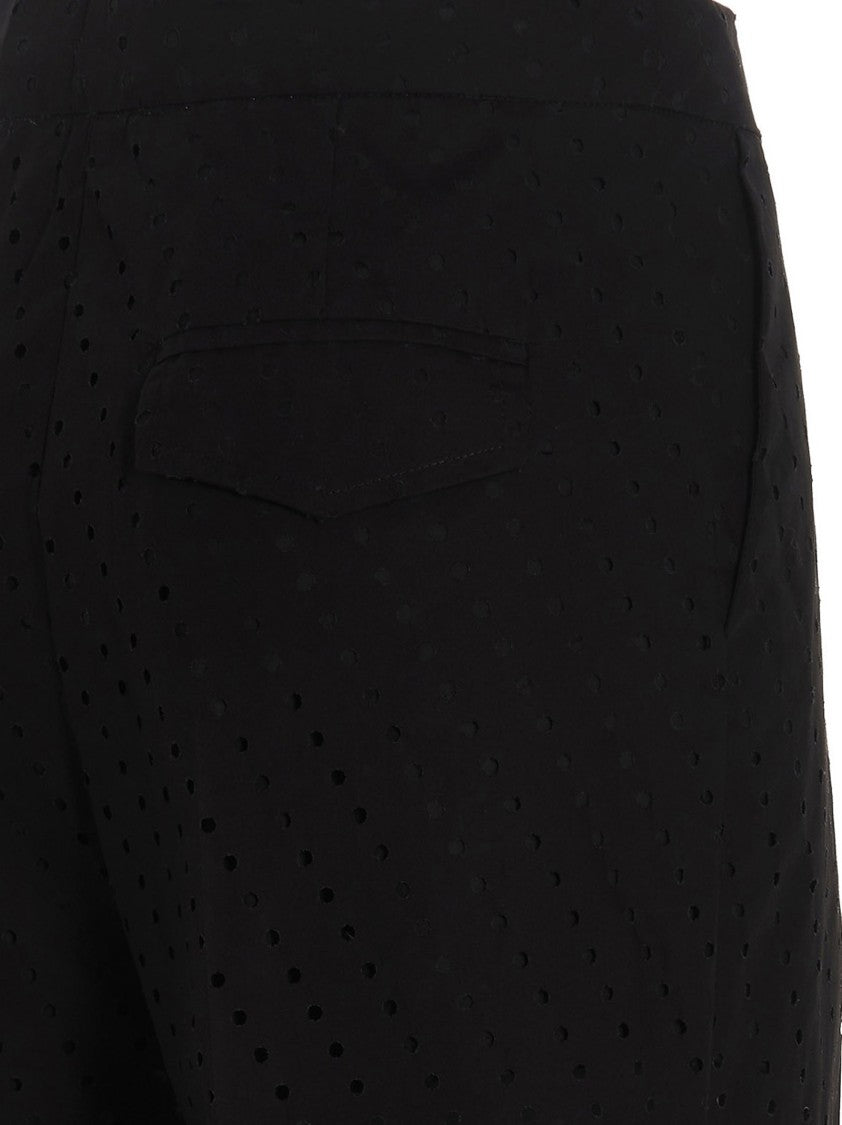 Nude Pleated Black Cotton Pants With Intricate Perforations