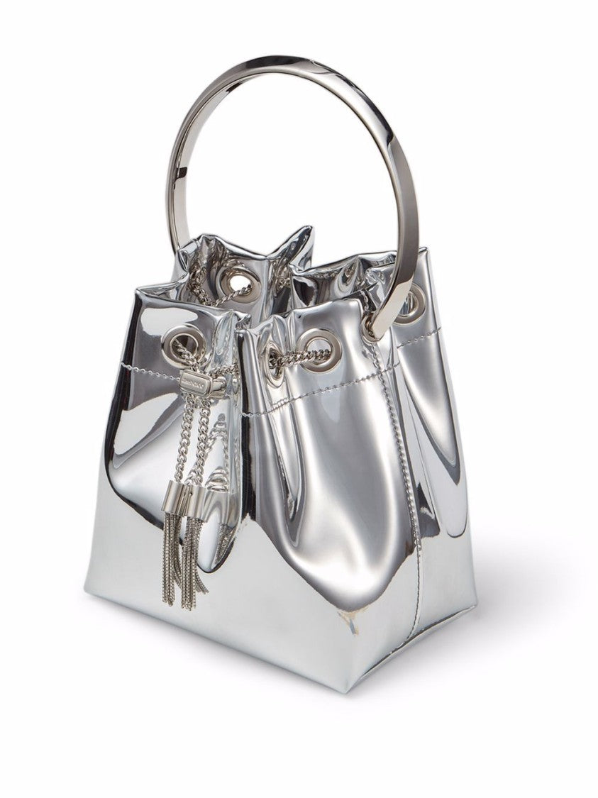 Jimmy Choo Silver Drawstring Bag With Circular Handle
