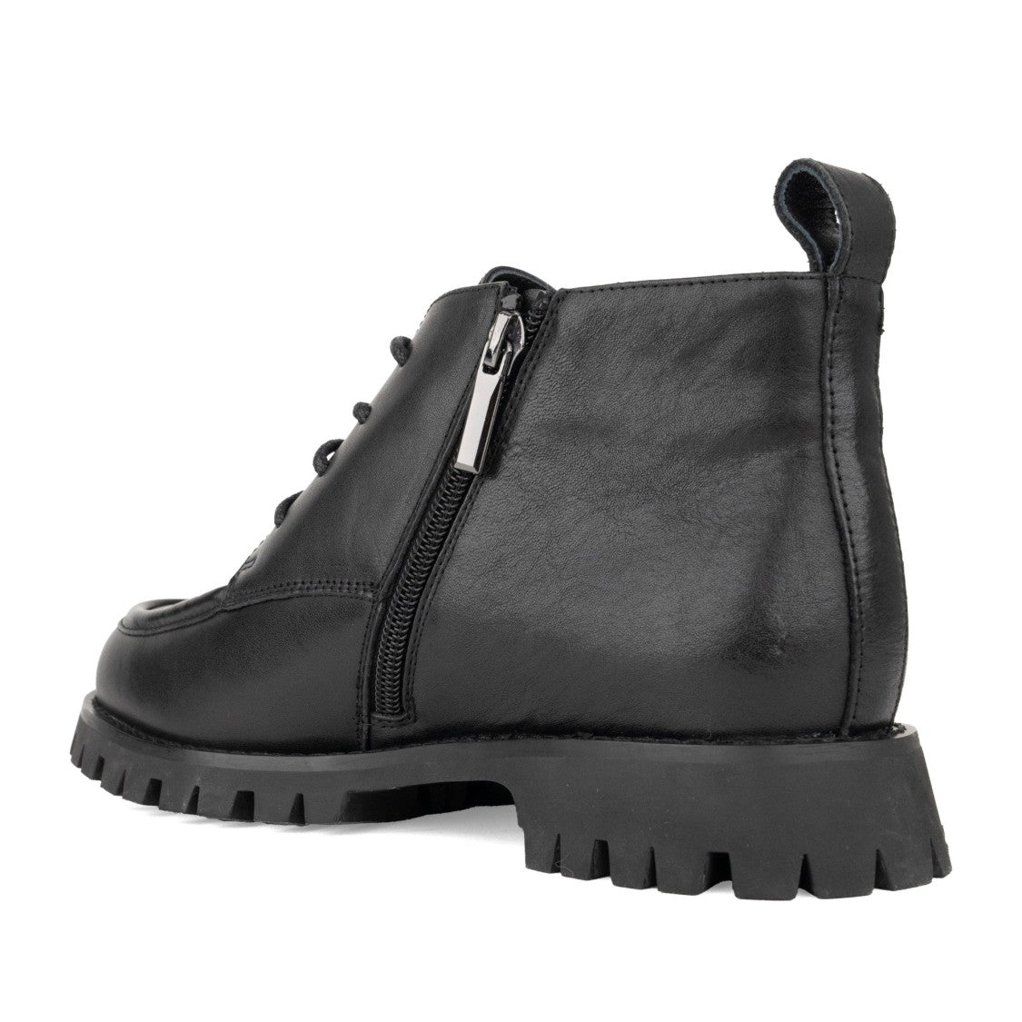Sergio Moretti Black Chunky Sole Side Zipper Lace-Up Leather Boots