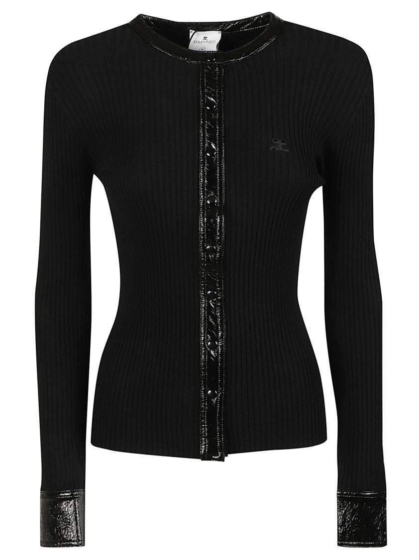 Courrèges Contrasted Vinyl Ribbed Cardigan