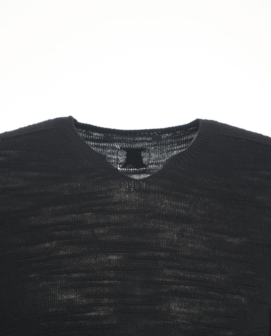 Hannes Roether Black V-Neck Sweater With Lightweight Knit