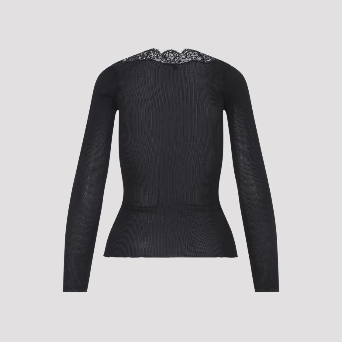 Saint Laurent Fitted Long-Sleeve Top With Lace-Trimmed Neckline