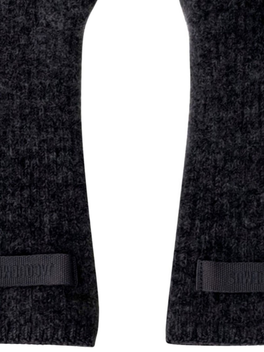 Jacquemus Black Long Textured Ribbed Knit Gloves