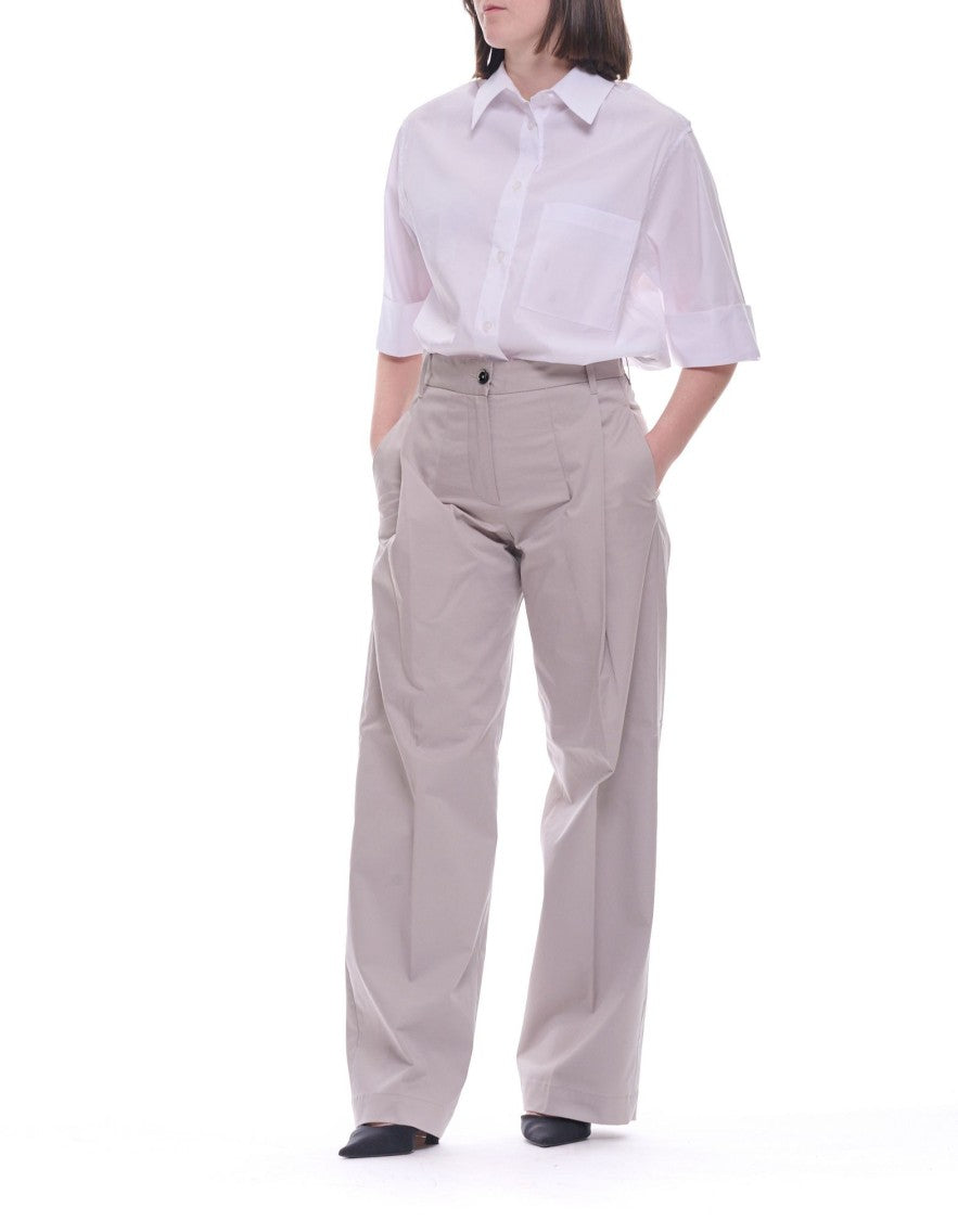 Nine In The Morning Iron Calypso Boy Pleated Cotton-Blend Wide-Leg Pants