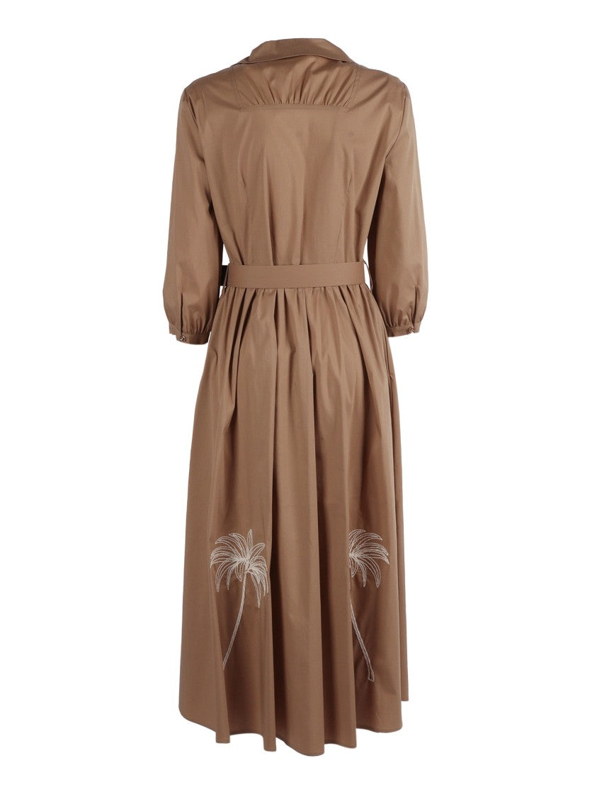 Shirt A Porter Belted Palm Embroidered Midi Dress