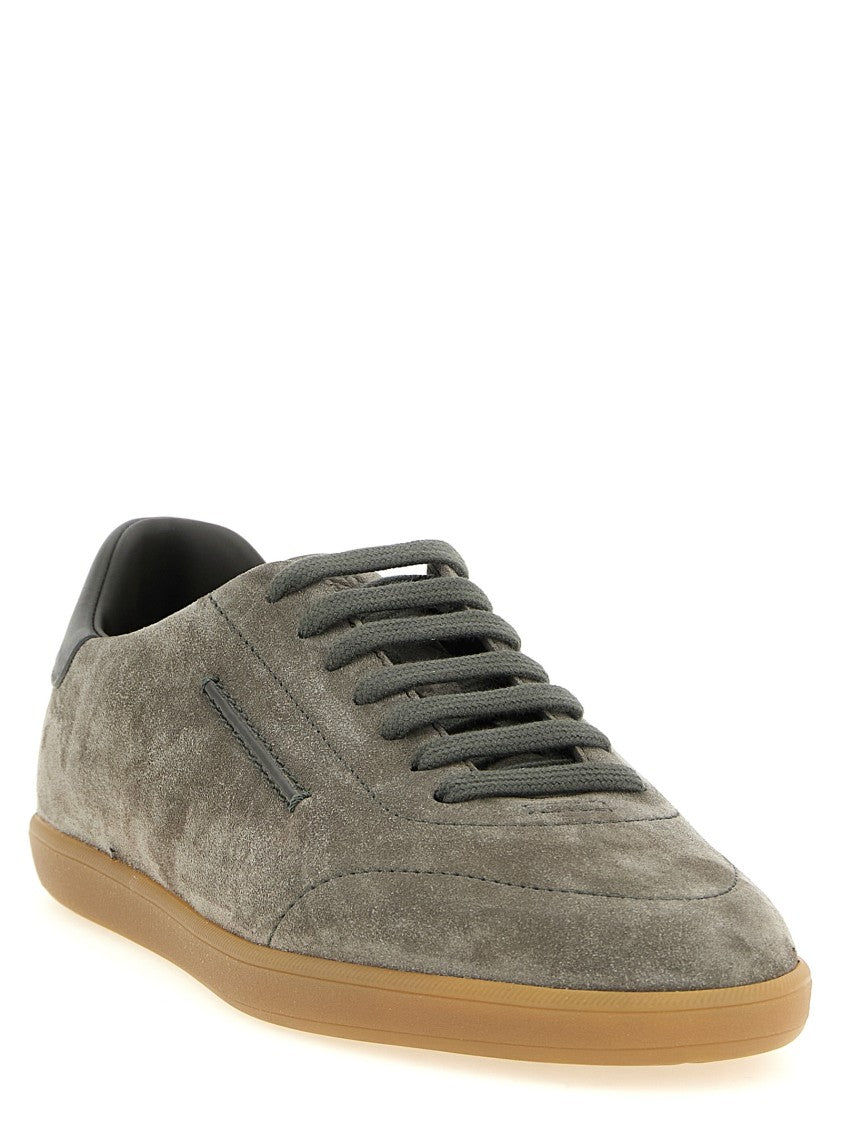 Zegna Unstructured Grey Suede Sneakers With Iconic Brand Mark