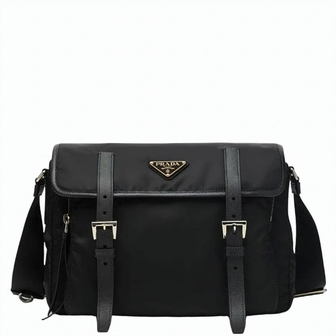 Prada Recycled Nylon Shoulder Bag With Adjustable Leather Straps And Gold-Tone Hardware