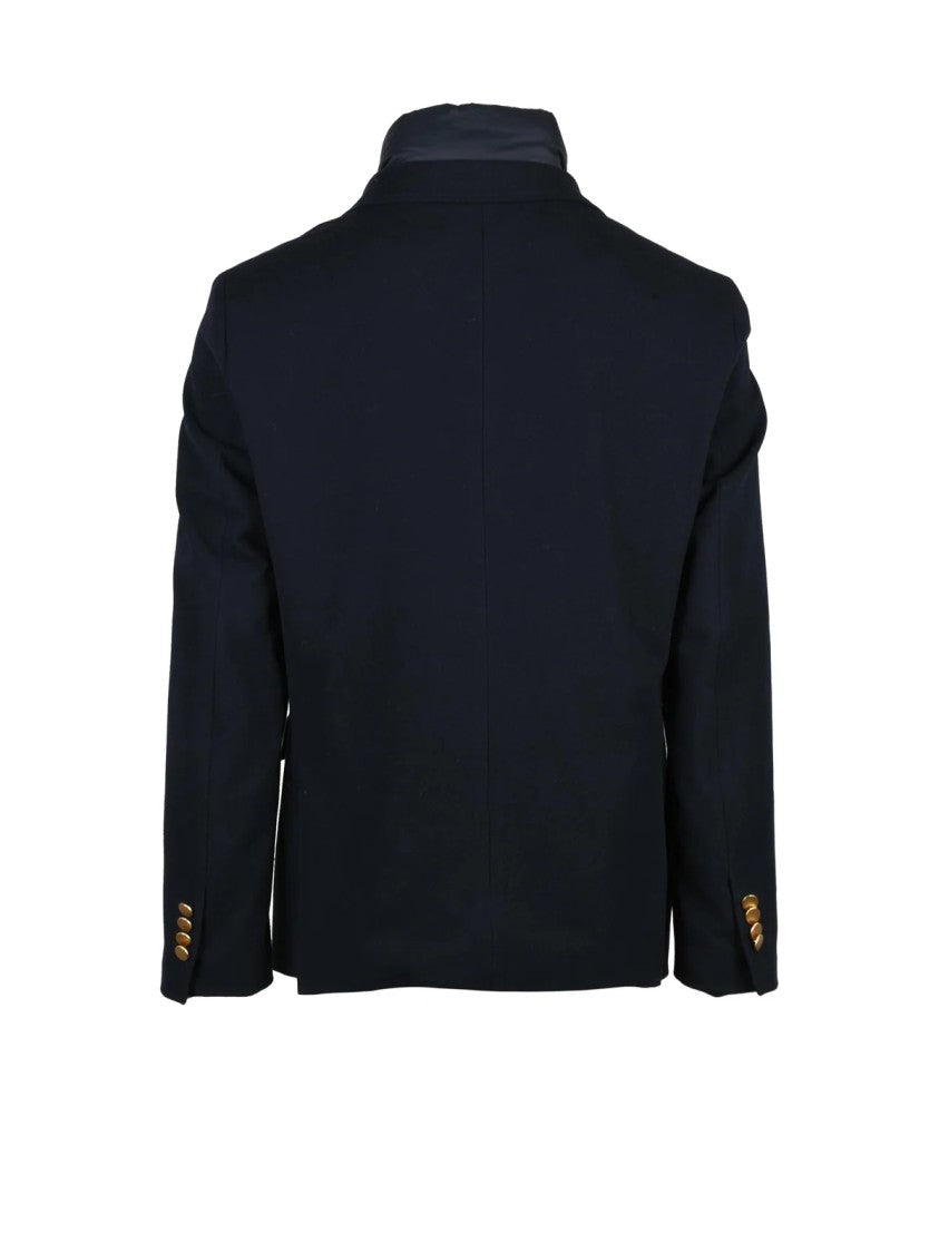 Manuel Ritz Blue Quilted Bib Insert Wool-Blend Blazer