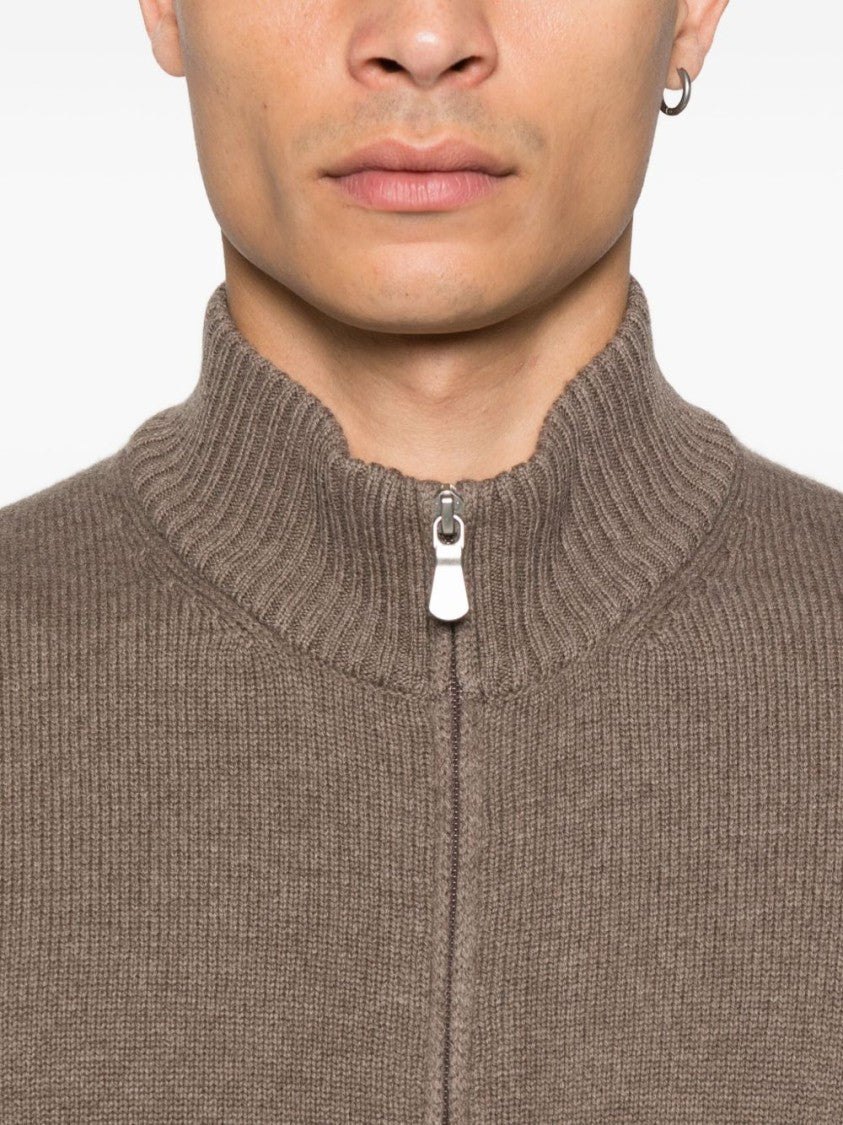 Vengera Brown Knit Sweater With Zip Closure