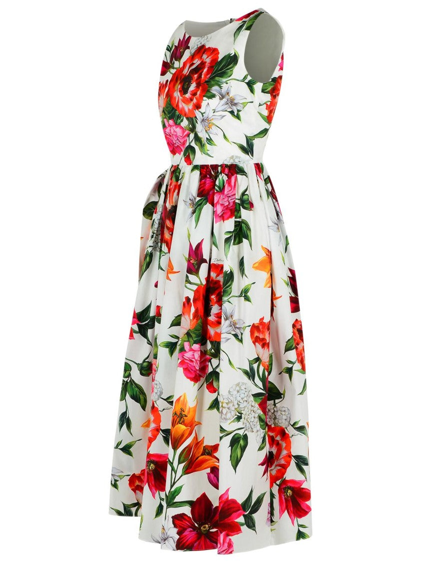 Dolce & Gabbana Sleeveless Dress In Cotton Poplin Flower Print