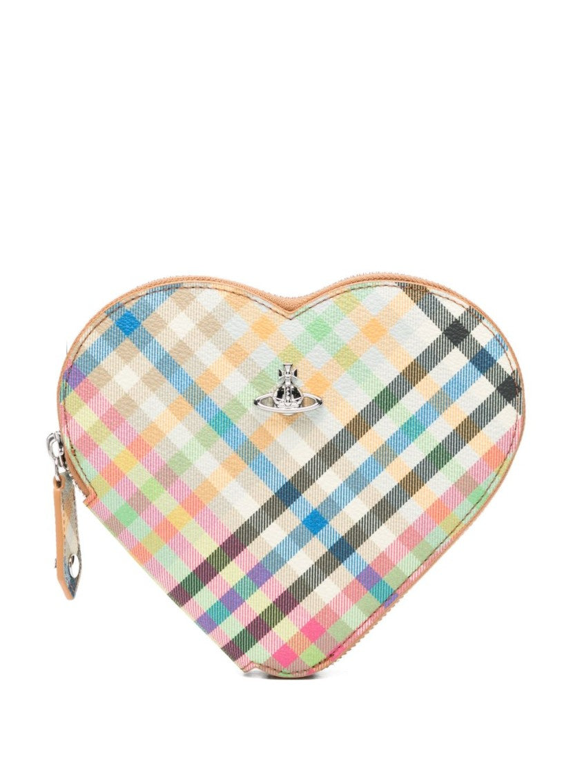 Vivienne Westwood Beige Multicolour Checked Heart Chain Bag