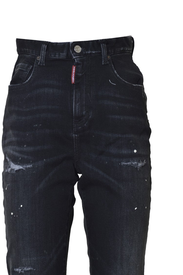 Dsquared2 High Waist Flare Jeans In Black Cotton