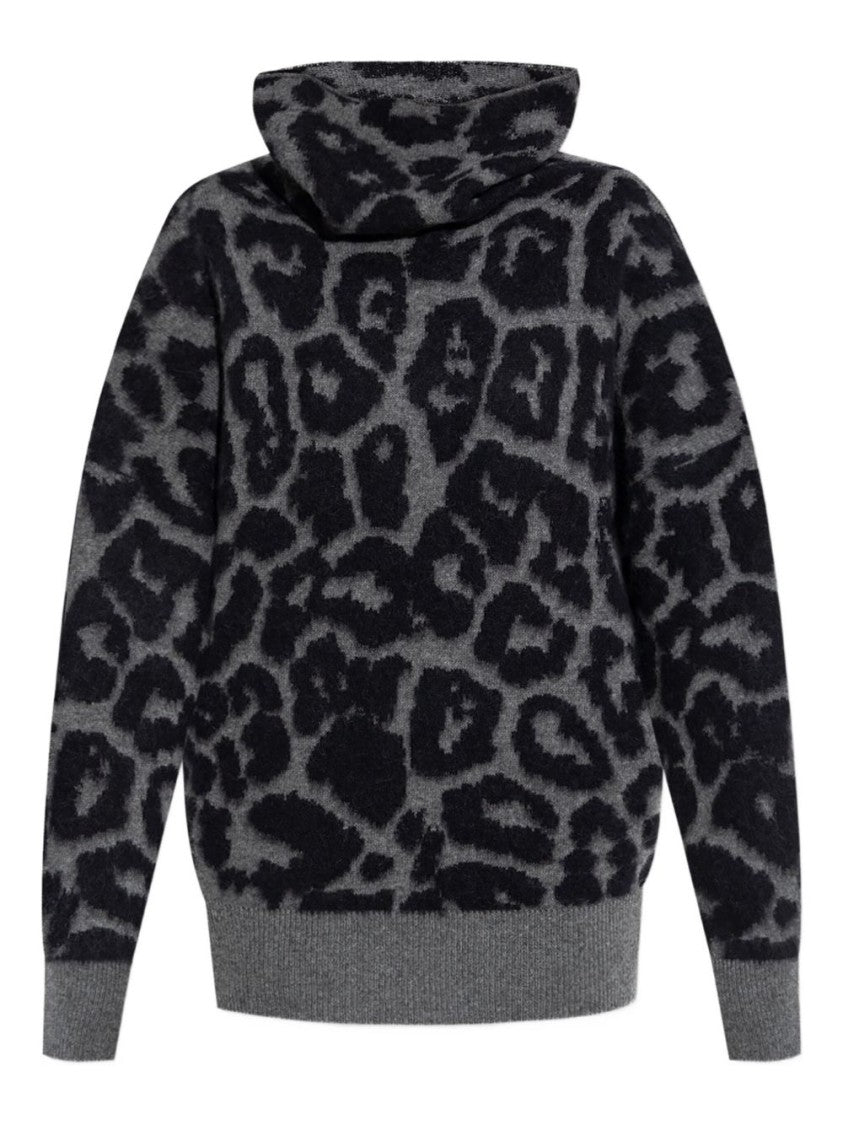 Stella Mccartney Cowl Neck Sweater With Bold Leopard Pattern
