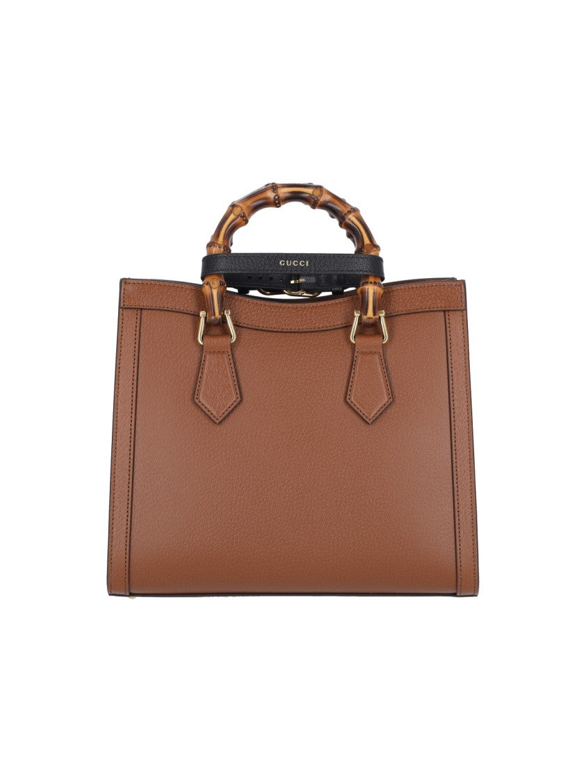 Gucci Textured Brown Leather Tote With Bamboo Handles And Adjustable Straps