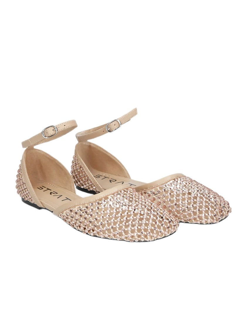 Strategia Rhinestone-Embellished Mesh Ballerina Sandals With Leather Sole
