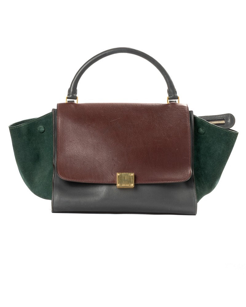 Celine Medium Tricolor Trapeze Bag In Bordeaux