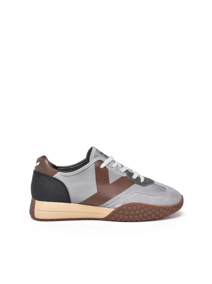 Keh-Noo Grey-Brown Leather Patchwork Sneakers