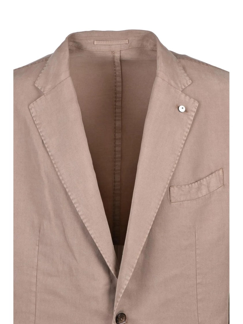 L.B.M. 1911 Taupe Linen Cotton Rounded Blazer Jacket
