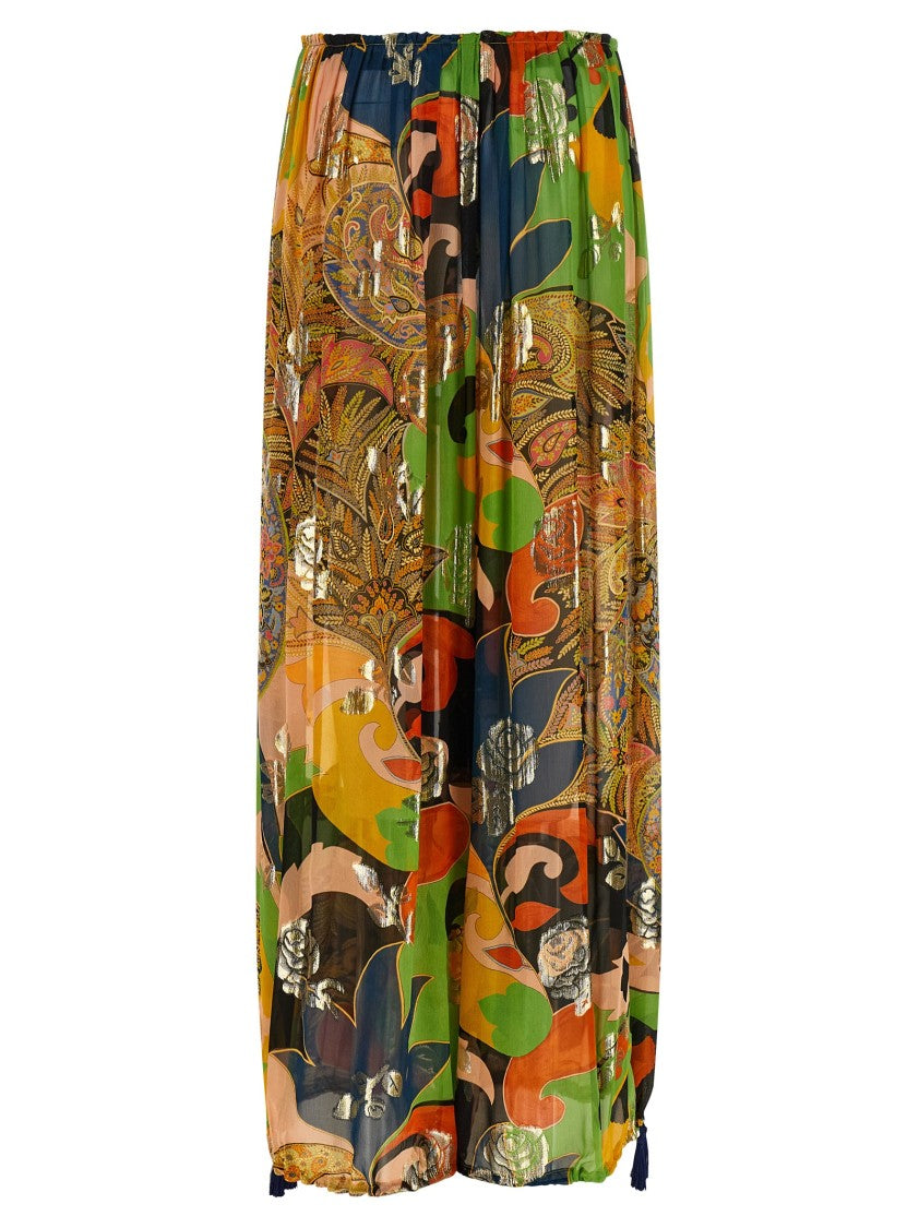 Etro Paisley Print Silk Trousers With Adjustable Drawstrings And Tassels