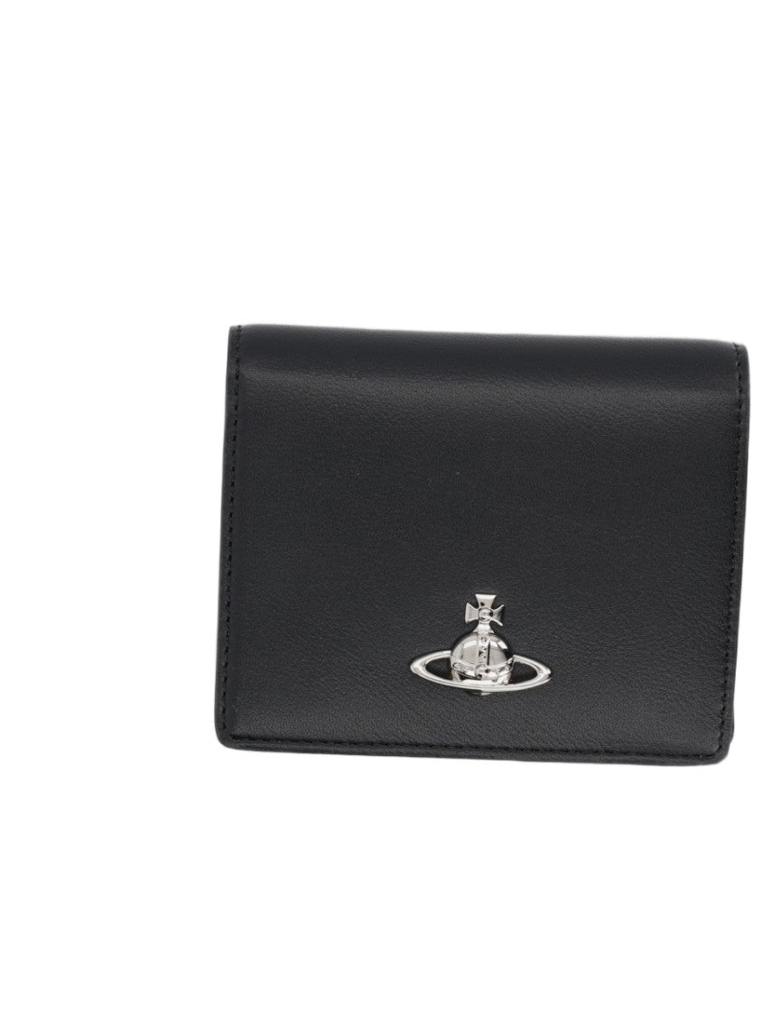 Vivienne Westwood Compact Black Wallet With Smooth Leather Texture