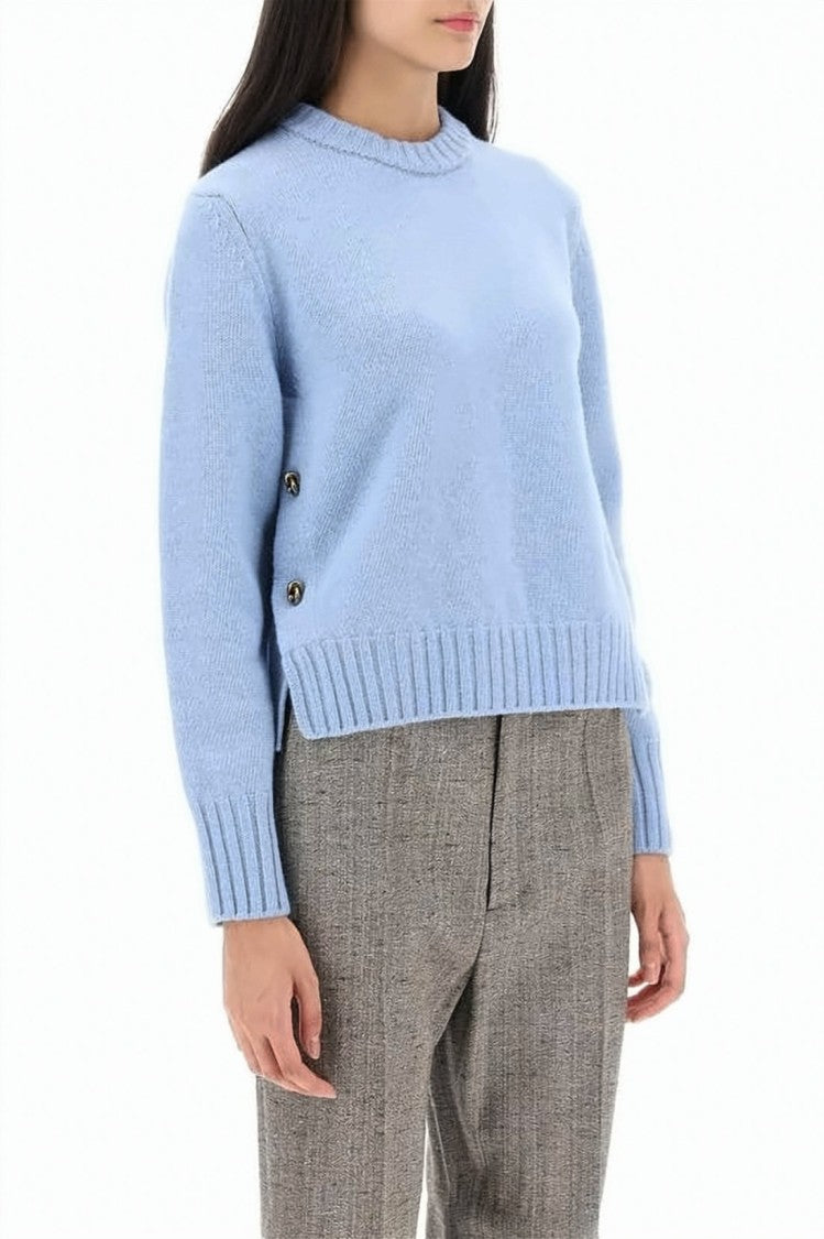 Bottega Veneta Cropped Blue Wool Sweater With Decorative Metal Buttons