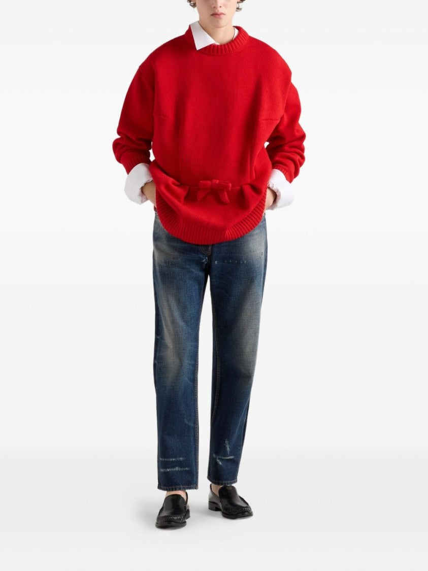 Prada Red Knit Sweater With Bow Detail