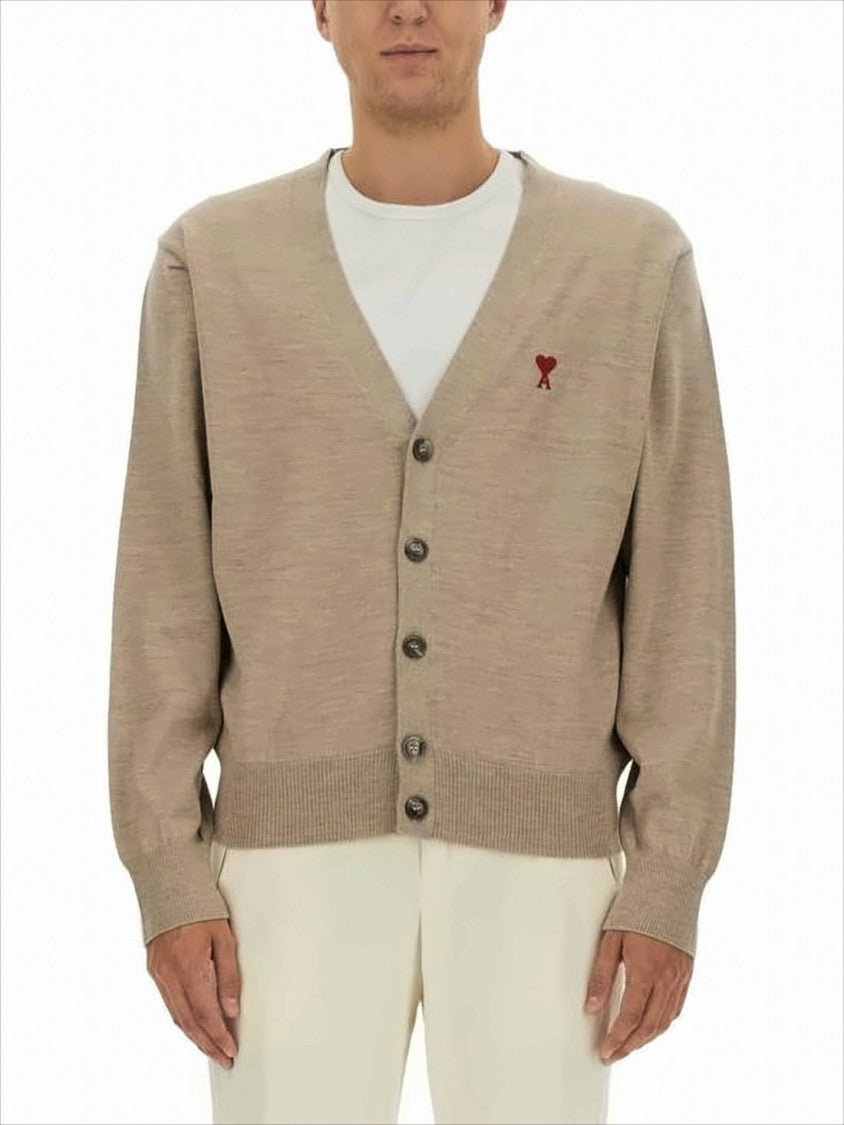Ami Wool Cardigan With V-Neckline