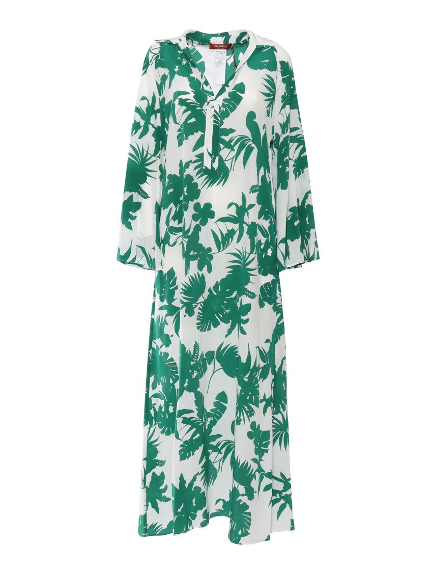 Max Mara Tropical Leaf Print Midi Dress